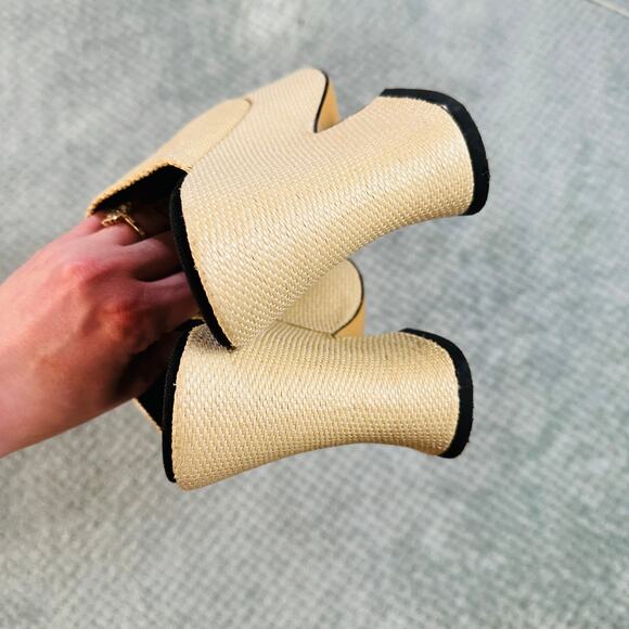 H&M CHUNKY WICKER/RAFFIA PLATFORM OPEN TOE RETRO STYLE HEELED SANDALS 39/8.5 - Picture 4 of 5